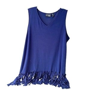 New Attitudes By Renee Navy Sleeveless Fringe Tank Size 1X